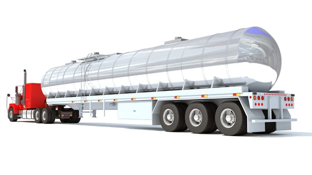 Truck with Tank Trailer 3D rendering model on white background