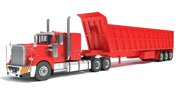 Semi Truck with Tipper Trailer 3D rendering model on white background