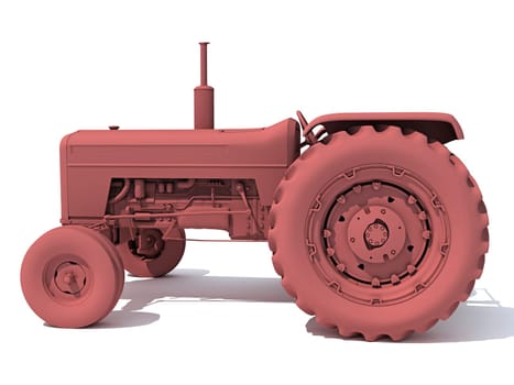 Classic Farm Tractor Clay 3D rendering model on white background