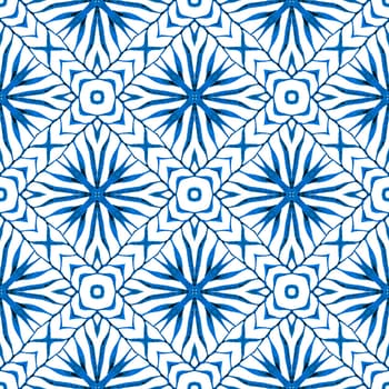 Textile ready cute print, swimwear fabric, wallpaper, wrapping. Blue magnificent boho chic summer design. Hand drawn green mosaic seamless border. Mosaic seamless pattern.