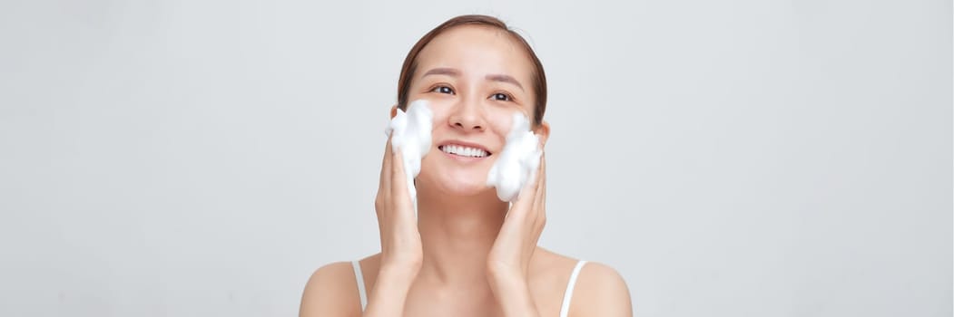 banner of Soap face woman clean skin care beauty