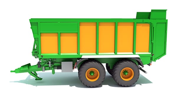 Farm Tractor Trailer 3D rendering model on white background