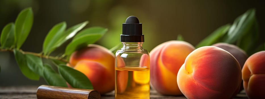 Peach seed oil in a bottle. Selective focus. food Generative AI,