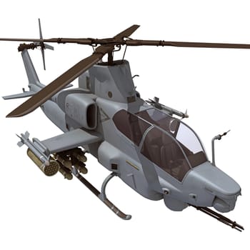 Military Helicopter 3D rendering model on white background