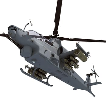 Military Helicopter 3D rendering model on white background