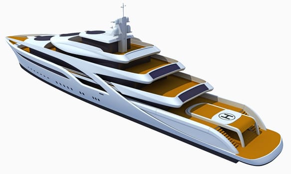 Luxury Yacht 3D rendering model on white background