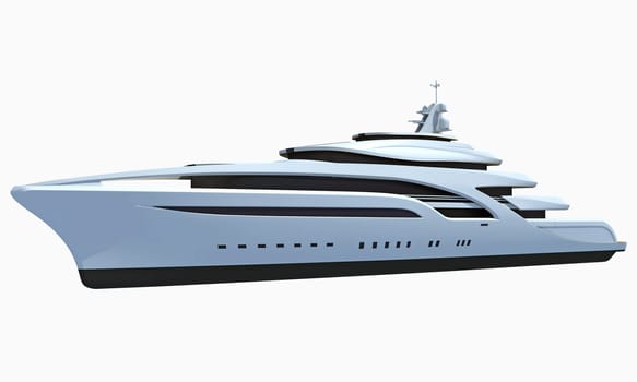 Luxury Yacht 3D rendering model on white background