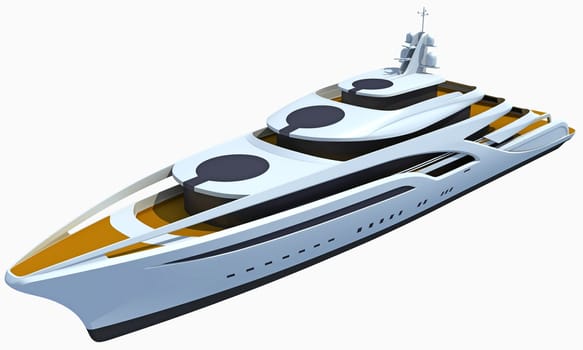 Luxury Yacht 3D rendering model on white background