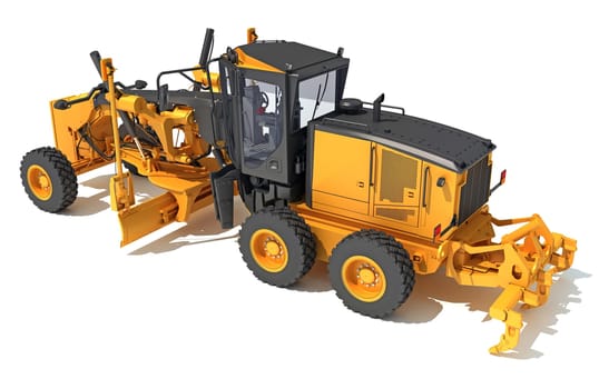 Motor Grader heavy construction machinery 3D rendering model on white background