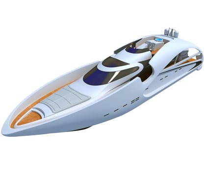 Luxury Yacht 3D rendering model on white background