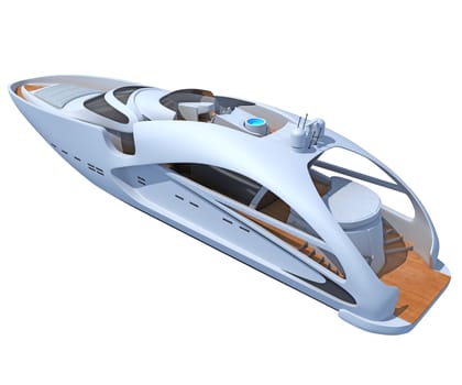 Luxury Yacht 3D rendering model on white background