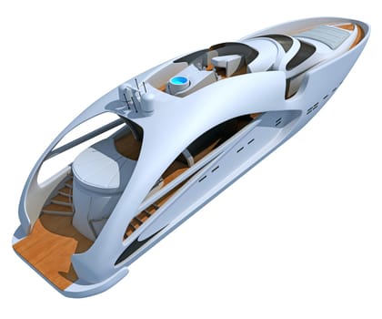 Luxury Yacht 3D rendering model on white background