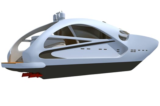 Luxury Yacht 3D rendering model on white background