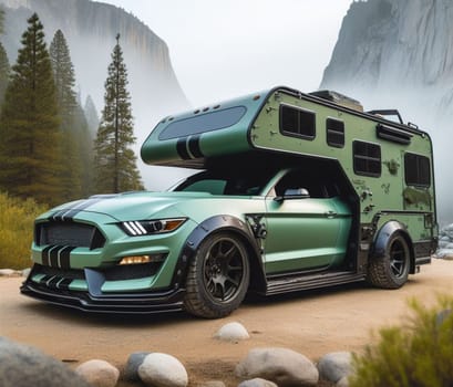 limited edition matte green classic american gt muscle mustang classic car vintage van camper conversion nomadic life weekender