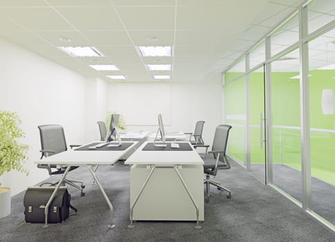 Interior of a modern office with green walls, . 3d rendering mock up
