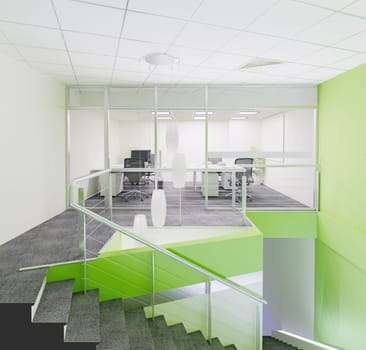 Interior of a modern office with green walls, . 3d rendering mock up