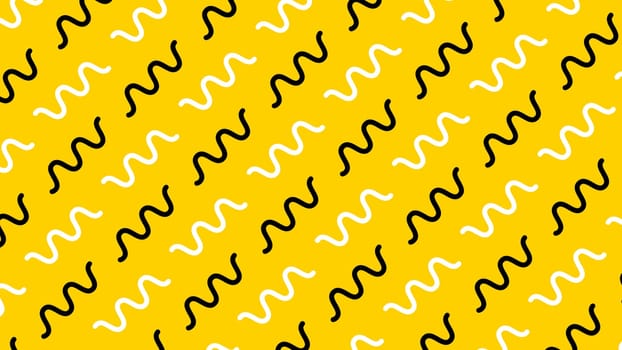 Minimal modern zig zag background. White and black curved line on yellow background. High quality