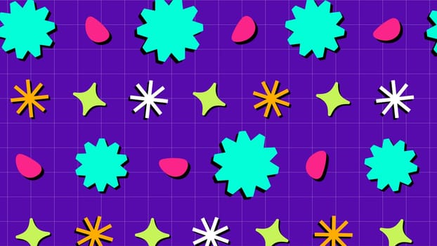 Seamless background with colorful flowers. Purple background with geometric items. High quality