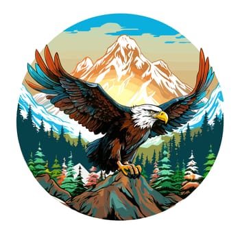 American eagle in vector art style. Template for t-shirt print, sticker, poster, etc. Design element