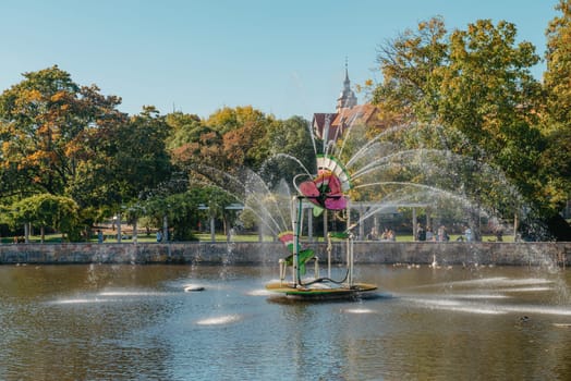 On An Old European City Bietigheim-Bissingen In Germany. the City Park of Bietigheim-Bissingen, Baden-Wuerttemberg, Germany, Europe. Autumn Park and house