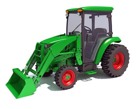 Farm Tractor 3D rendering model on white background