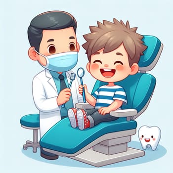 A small boy in a chair at a dentist's appointment. generative, AI. High quality photo
