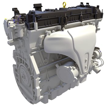 Car Engine 3D rendering model on white background