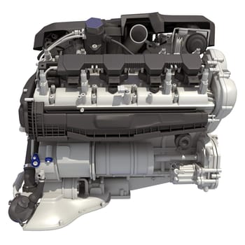 Car Engine 3D rendering model on white background