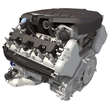 Car Engine 3D rendering model on white background