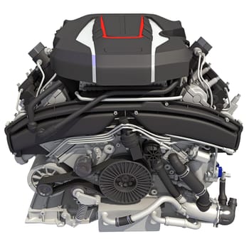 Car Engine 3D rendering model on white background