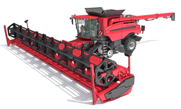 Farm Combine Harvester 3D rendering model on white background