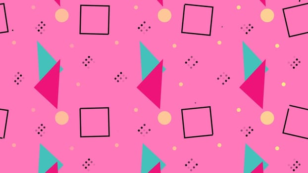 Geometric retro background pop art style with shapes on light pink composition. 80s and 90s.