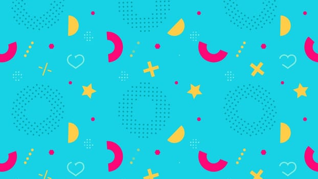 Abstract seamless pattern on cyan background. Pink yellow doodles or scribbles. High quality