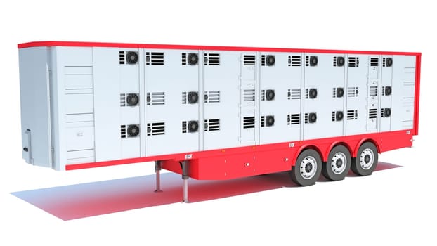Cattle Animal Transporter semi trailer 3D rendering model on white background
