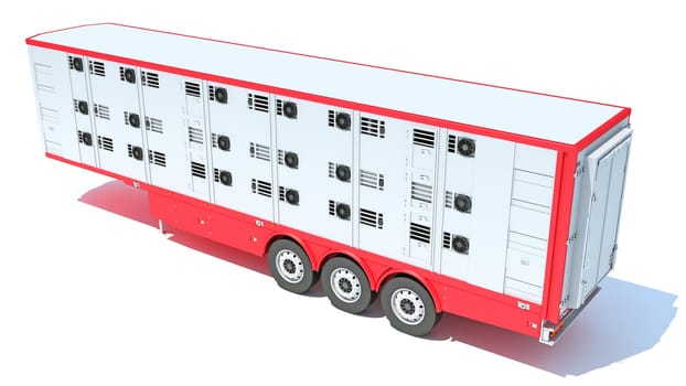 Cattle Animal Transporter semi trailer 3D rendering model on white background