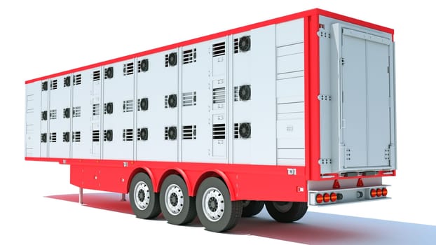 Cattle Animal Transporter semi trailer 3D rendering model on white background