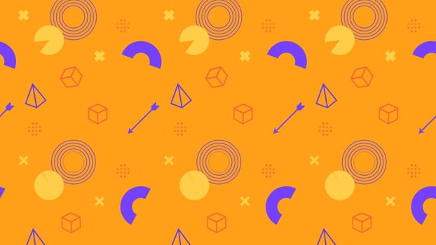 Abstract seamless pattern on orange background. Purple yellow doodles or scribbles. High quality