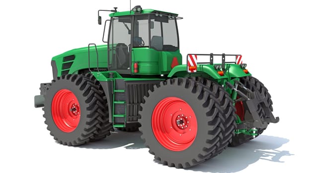 Wheeled Articulated Farm Tractor 3D rendering model on white background