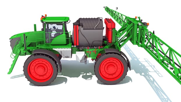 Self Propelled Farm Sprayer 3D rendering model on white background