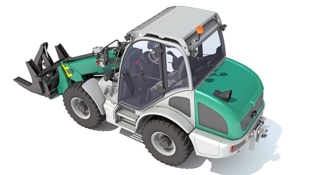 Telescopic Wheel Loader Telehandler Forklift 3D rendering model on white background