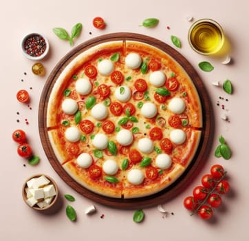 lay flat melted mozzarella cheese tomato and basil pizza ready to eat illustration ai generated