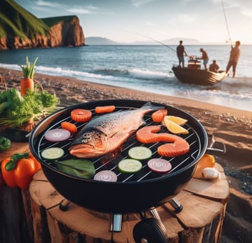 grilled wild salmon with steamed vegetables lunch menu ketogenic healthy eating ai generated