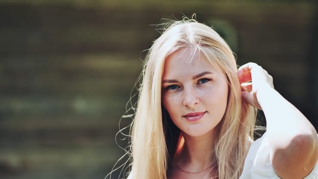 The face of a young Slavic girl blonde close-up