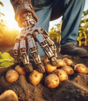 robot working in the farm vegetable garden to grow produce for human consumption ai generated