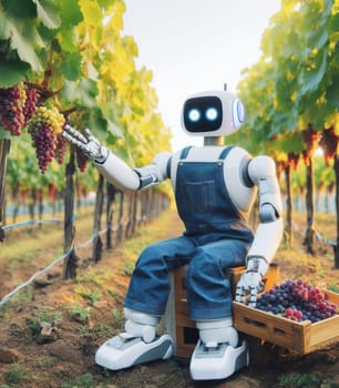 robot working in the farm vegetable garden to grow produce for human consumption ai generated