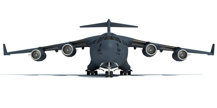 Military aircraft 3D rendering model on white background