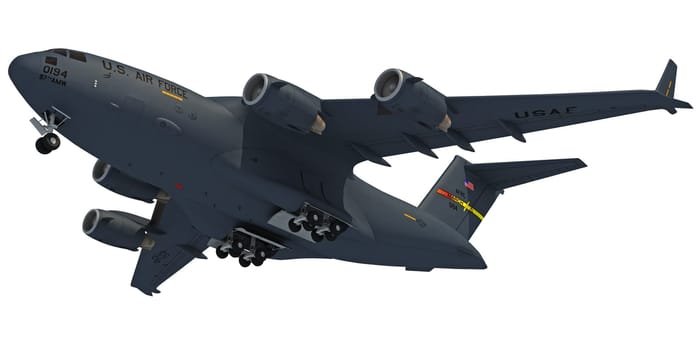 Military aircraft 3D rendering model on white background