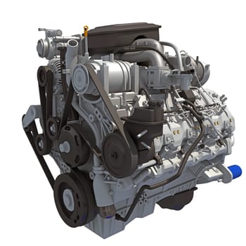 V8 Car Engine 3D rendering model on white background