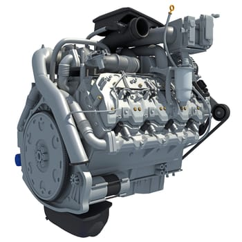 V8 Car Engine 3D rendering model on white background