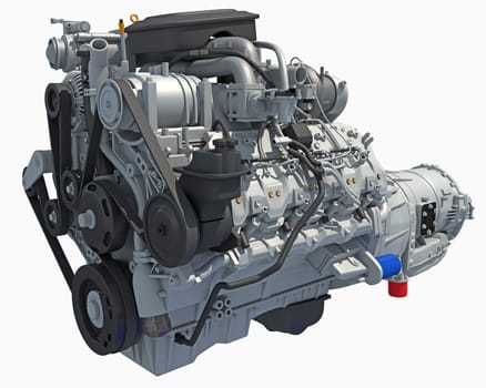 V8 Car Engine 3D rendering model on white background